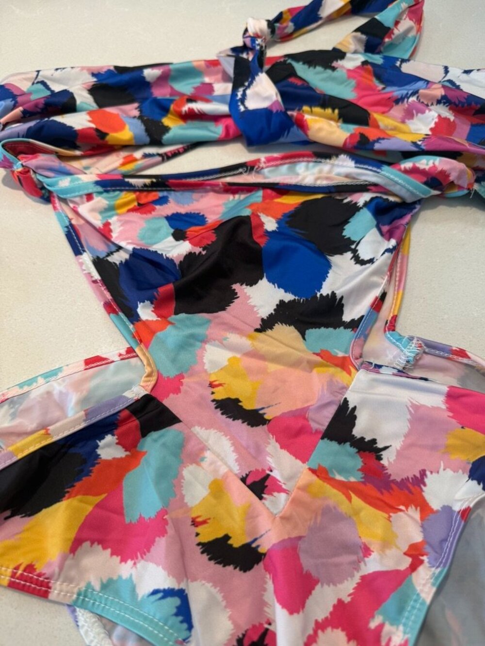 NWT Abstract Print Cutout Halter Bodysuit Multicolor Size Small - Picture 3 of 9